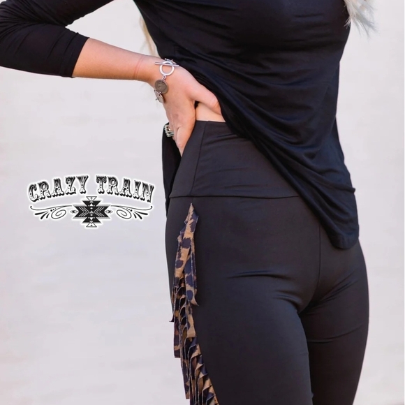 Crazy Train Black Fringe Meow Tiwn Leggings Size XL - Picture 3 of 11